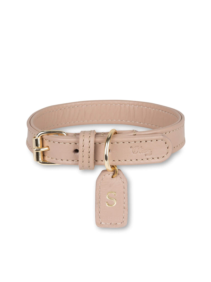 Collier en cuir beige pour chien