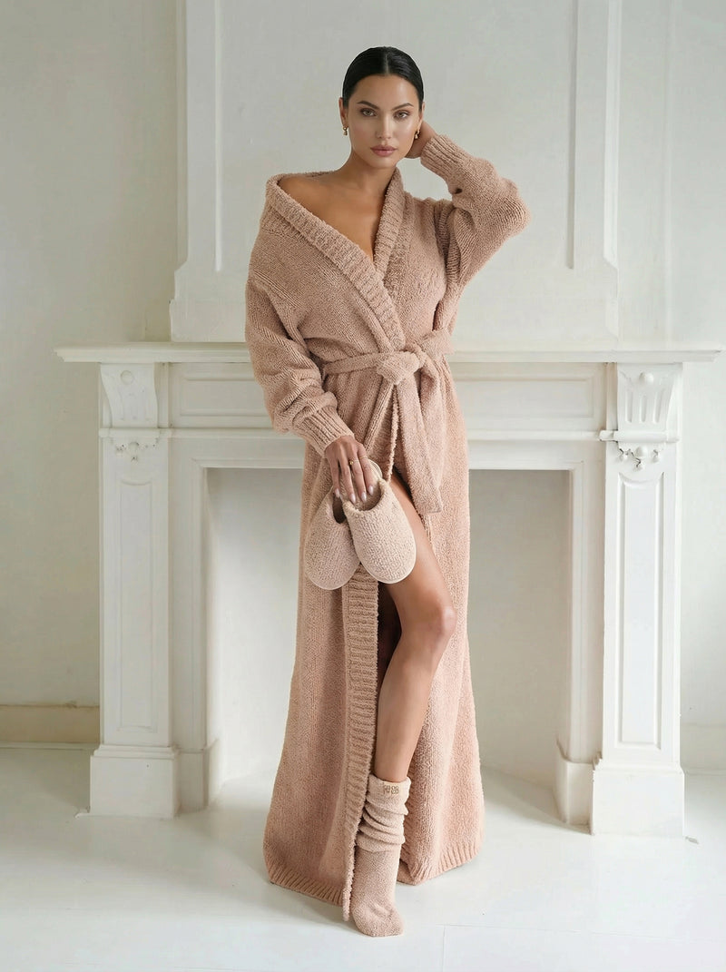Teddy-Bademantel Beige Lang