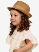 Chapeau de Paille Deluxe Enfants Brun Avec Lanière Beige