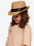 Chapeau de Paille Deluxe Enfants Brun Avec Lanière Noir