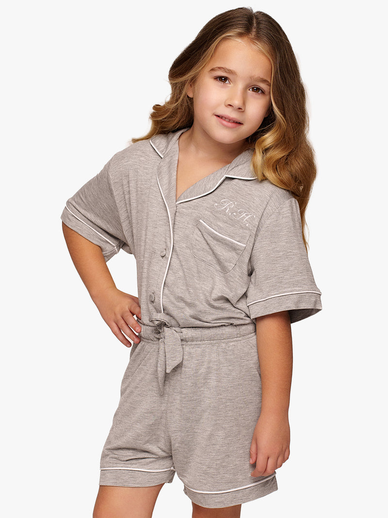 Pyjama Modal Grey White Piping Kids