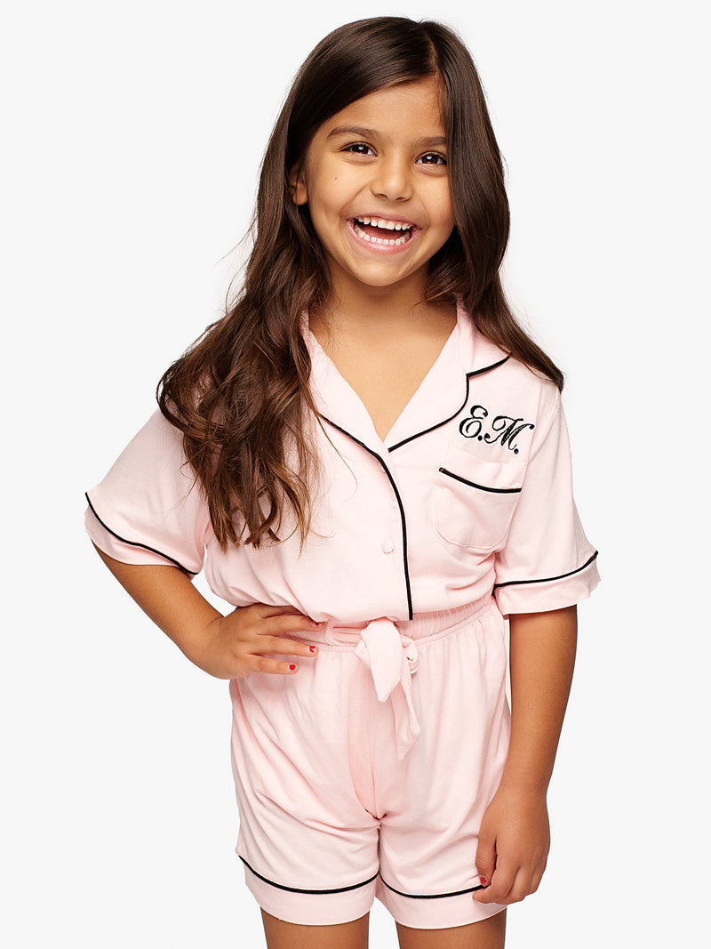 Pyjama Modal Rosa Schwarzem Paspel Infantil
