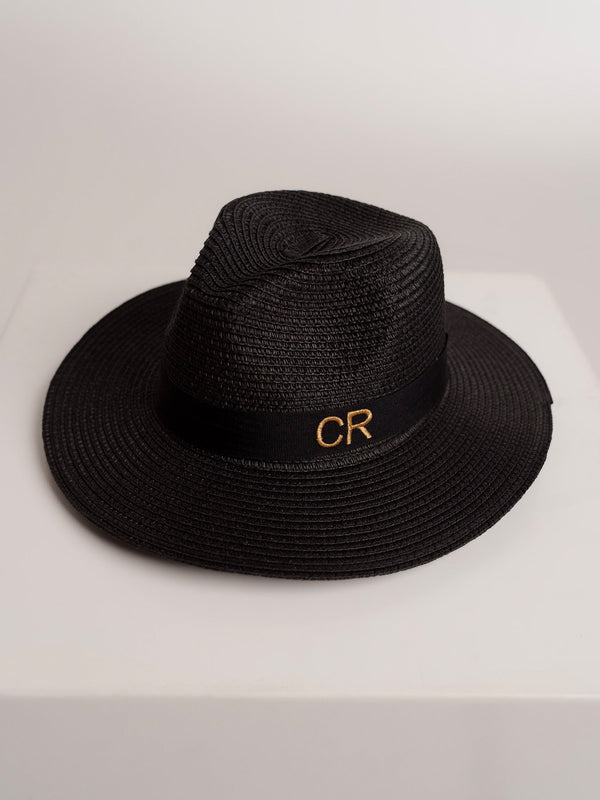 Sombrero De Paja De Lujo Negro Con Correa Negra