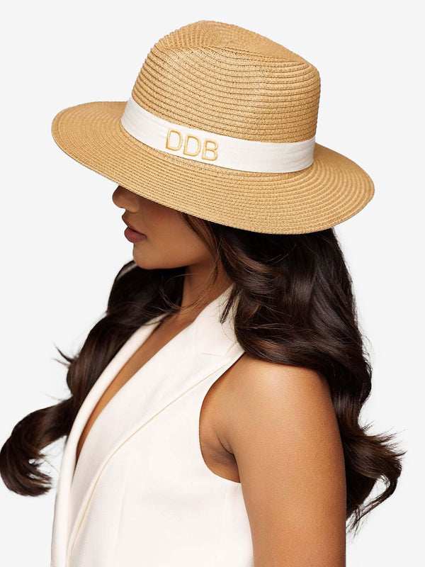 Sombrero de Paja De Lujo Marrón con Cinta Blanca
