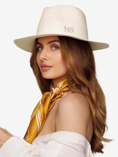 Sombrero de Paja De Lujo Blanquecino Con Correa Beige